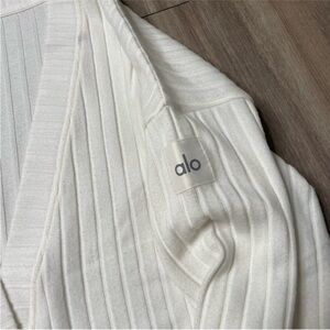 ALO Yoga White Ribbed Cardigan & short set